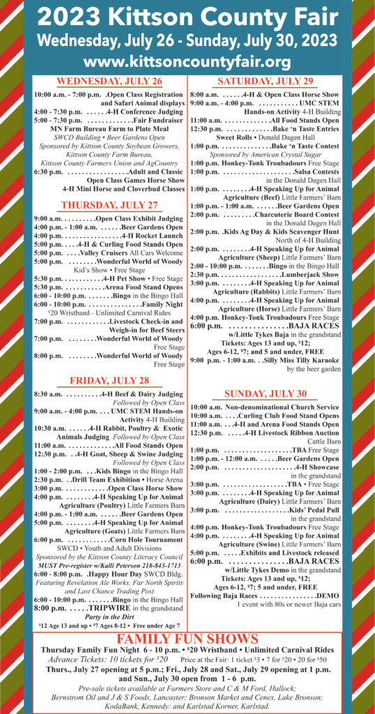 Daily Schedule Kittson County Fair